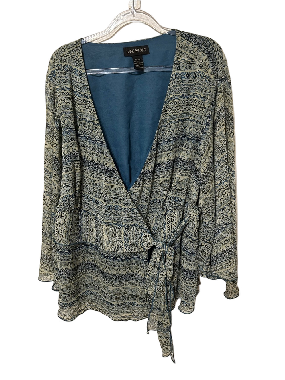 Lane Bryant Multi-Blue Patterned Wrap Blouse Size 22/24 Guc
